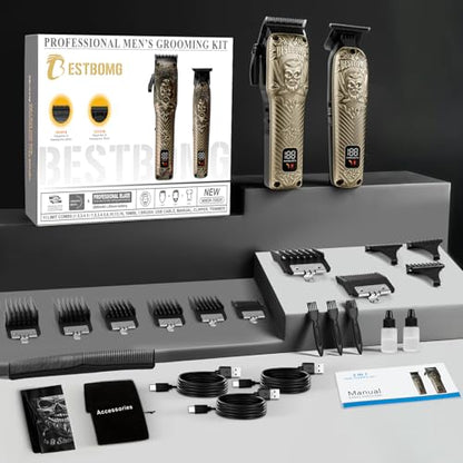 BESTBOMG® Professional Hair Clippers for Men, Clipper & Trimmer Set, Bronze - color: Bronze