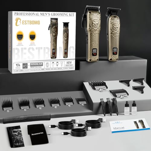 BESTBOMG® Professional Hair Clippers for Men, Clipper & Trimmer Set, Bronze - color: Bronze