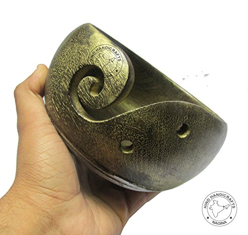 Premium Solid Dark Handmade Crafted Wooden Portable Antique Yarn Storage Bowl - Holder for Knitting Crochet Hook Accessories (6" x 6" x 3", Green)