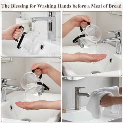 2 Pcs Judaica Hand Washing Cup with Dual Handles 5" Acrylic Clear Negel Vasser Hand Washing Cup for Jewish Ritual Netilat Yadayim Holiday Gifts (Black Handle) - color: Black Handle