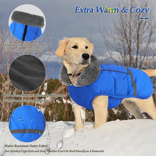 Dogcheer Warm Dog Coat, Waterproof Dog Jacket Christmas Puppy Winter Coat with Buckle, Reflective Adjustable Pet Snow Jacket Turtleneck Fleece Sweater for Small Medium Large Dogs - Blue, S - color: Blue, size: Small