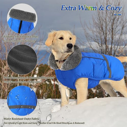 Dogcheer Warm Dog Coat, Waterproof Dog Jacket Christmas Puppy Winter Coat with Buckle, Reflective Adjustable Pet Snow Jacket Turtleneck Fleece Sweater for Small Medium Large Dogs - Blue, S - color: Blue, size: Small