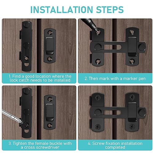 4 Pcs 180 Degree Flip Sliding Barn Door Lock Black Latch Bolt - size: 4INCH-4PCS