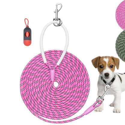 Lightweight Nylon Training Leash 30FTx1/4in Pink with Comfortable Silicone Handle Highly Reflective No Tangle for Dogs Cats Outside Walking Camping Backyard.