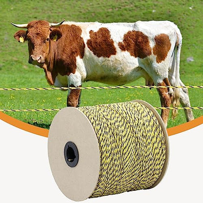 Electric Fence Poly Wire 1640ft 500m, 6 x 0.18mm Stainless Steel Conductors, Portable Electric Fence Polywire for Livestock, Yellow and Black Fence Wire - size: 1640ft(500m)