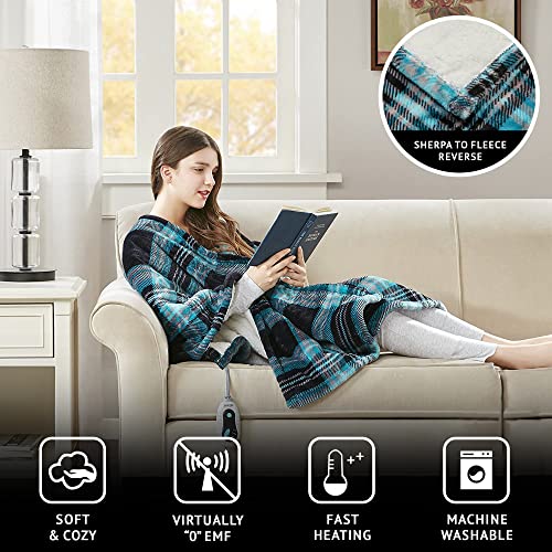 Beautyrest Heated Electric Throw - Sherpa/Berber, 3 Heat & Washable - color: Aqua Plaid, size: 50 in x 64 in