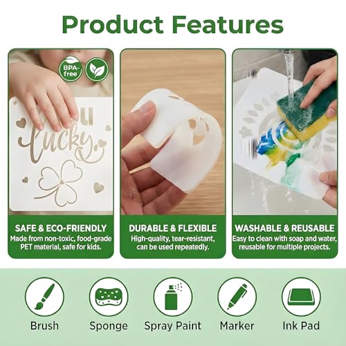 12 Pcs St Patricks Day Stencils for Painting, Lucky Signs and Cards 6 Inch - color: St. Patrick