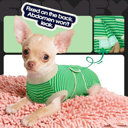 FUAMEY Dog Recovery Suit Male,Dogs Surgery Neuter Suits Puppy Spay Shirts for Female Protect Dog's Skin Anti Licking Abdominal Wounds Doggie Onesie Pet Bodysuit Alternative to Cone Green Stripes XS - color: Green Stripes, size: Xs(back:8.3-11.4in,wt:4-7lb