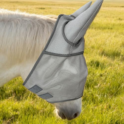 Grey Adjustable Horse Fly Mask with Ears for Ranch Daily Training