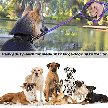 JSXD 5 FT Heavy Duty Double Handle Dog Leash with Comfortable Padded and Reflective Rope, for Small, Medium, Large Dogs (Rope-Purple) - color: Rope-Purple