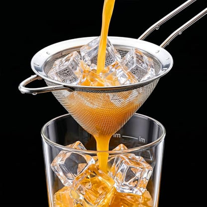 3 PCS Small Strainer, Stainless Steel Small Fine Mesh Strainer with Handle Sieve Sifter Tool for Kitchen Bar Food Loose Leaf Cocktail Juicing, Silver