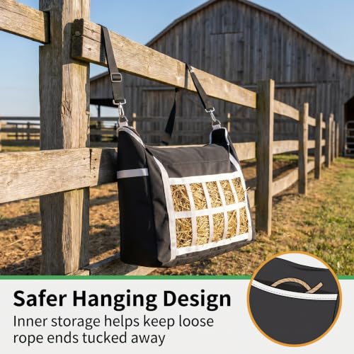 2 Pack Slow Feed Horse Hay Bag, Heavy Duty Waterproof Oxford Hay Feeder Bag with 3.6" Slow Feed Holes, Hanging Hay Net for Stall, Fence, Trailer, Fit Horse Sheep Goat Cattle Donkey