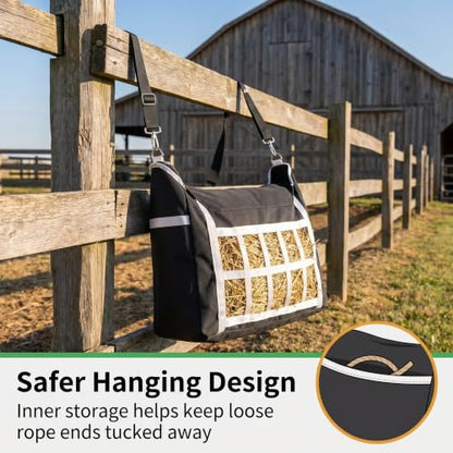2 Pack Slow Feed Horse Hay Bag, Heavy Duty Waterproof Oxford Hay Feeder Bag with 3.6" Slow Feed Holes, Hanging Hay Net for Stall, Fence, Trailer, Fit Horse Sheep Goat Cattle Donkey