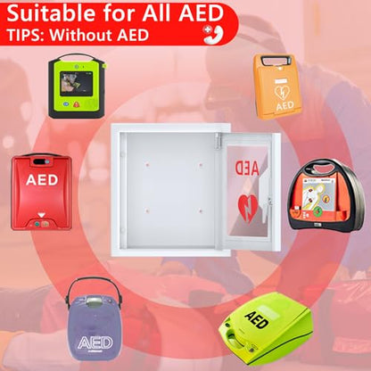 AED Cabinet Wall Mount: Steel Defibrillator Storage Case with Snap Lock and Universal AED Compatibility - for Home/Hospitals/Schools (14.2" W x 7.9" D x 15.7" H) - color: Without Alarm