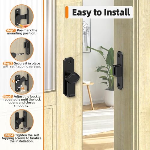 Sliding Barn Door Lock, 90 Degree Flip Security Gate Latch - color: Black-4 Pcs