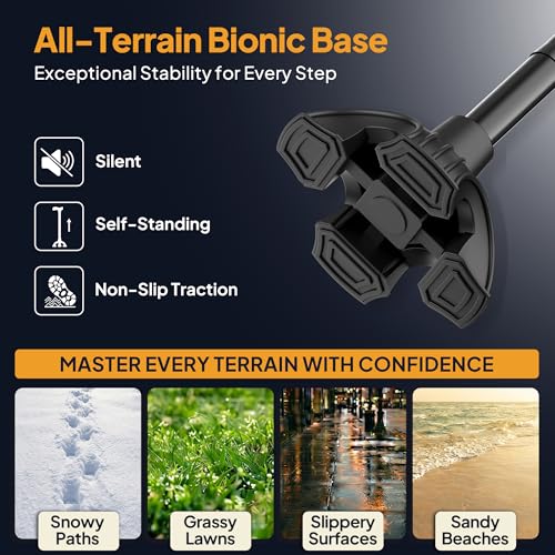 Walking Cane with LED Light, Foldable,Adjustable, Self Standing Walking Canes for Men & Women,Walking Sticks with Quad Base for Seniors & Adults - color: Black