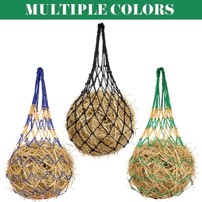 4 Pcs Slow Feeder Hay Nets for Horses Goat Cattle Equine Durable Heavy Duty Hanging Hay Feeder Nets for Horse Stalls Barn Pasture and Farm Feeding Supplies(Black, Yellow, Green, Blue)