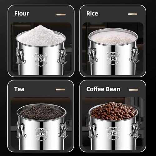 304 stainless steel food storage containers with lids lock clips airtight container large airtight for rice flour sugar grain coffee bean storage containers Kitchen jar (3.17gal/12L) - size: 3.17gal