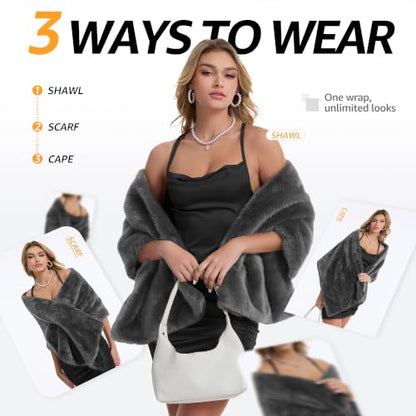 Women's Luxe Short Pile Faux Fur Coat with Shawl Collar - color: Ash Gray