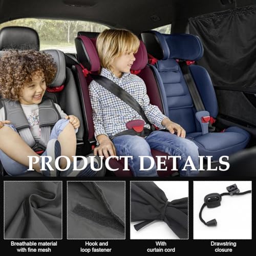 3PCS Car Privacy Curtain, Vehicle Blackout Divider Curtain with 2 Rear Side Window Shades, Car Sunshade Screen Cover Blocks Light for Sleeping Camping Fit Sedan SUV Truck - color: 3pcs