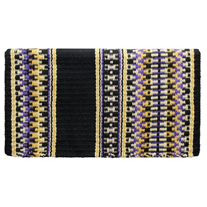 Tahoe Tack 34" x 38" Livia New Zealand Wool Western Show Saddle Blanket Pad - color: Black/Gold/Purple/Tan/White