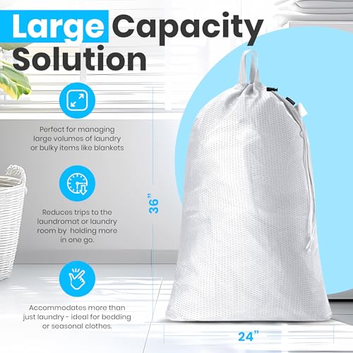 Handy Laundry Mesh XL Laundry Bag 24"x36" with Shoulder Strap, White | XL 24x36 Mesh Laundry Bag, Handles & Shoulder Strap, Breathable, Machine Washable, Dorm Travel Bedding, White - color: White, size: 1-Pack