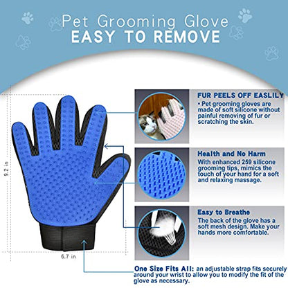 GOESWELL Double-Sided Undercoat Rake for Pet Grooming - Shedding and Dematting Comb with Grooming Glove (Blue 2 Pack) - color: Blue(2 Pack)
