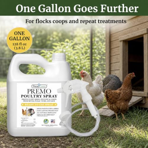 Premo Guard Natural Poultry Spray – Kills Scaly Leg Mites, Fleas, & Lice | Chicken, Duck, Geese Pests, Spray Directly on Birds and Coops, Natural Plant Based Oils, Control & Prevention - size: 128 Fl Oz (Pack of 1)