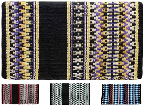 Tahoe Tack 34" x 38" Livia New Zealand Wool Western Show Saddle Blanket Pad - color: Black/Gold/Purple/Tan/White