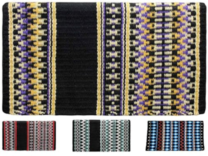 Tahoe Tack 34" x 38" Livia New Zealand Wool Western Show Saddle Blanket Pad - color: Black/Gold/Purple/Tan/White