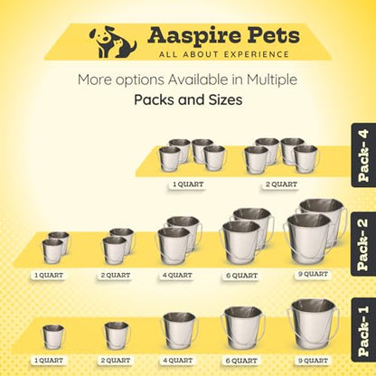 Stainless Steel Flat Side Bucket 1 Quart (0.25 Gallon)- Heavy Duty Hanging Food & Water Pail for Dogs, Cats, Birds, Kennel, Cages & Crates, Durable Rustproof Multi-Purpose Feeding Buckets - size: 1 Quarts