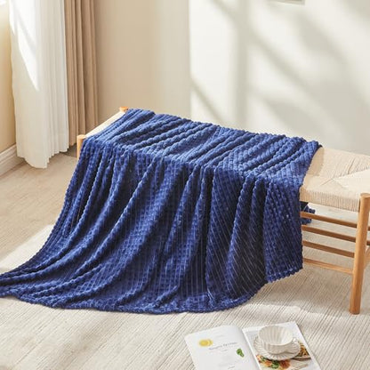 EMME Fleece Blanket, 3D Jacquard Throw Blanket for Couch and Bed, Soft Cozy and Fluffy Blankets Lightweight Luxury Flannel with Geometric Grid Design (Navy Blue, 60" x 80") - color: 17-grid-navy Blue, size: Twin