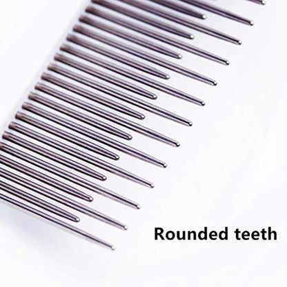 Pet Comb, Long & Short Stainless Steel Teeth Grooming Comb for Dogs & Cats