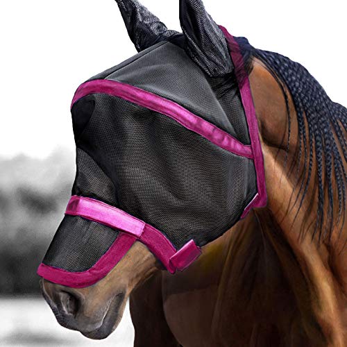 Harrison Howard Maskology Horse Fly Mask, 2-in-1 Fly Mask 80% UV Blockage - color: Fuchsia Pink, size: Cob (Medium)