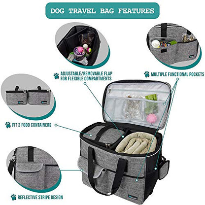 PetAmi Dog Travel Bag Organizer, Pet Supplies Tote Diaper Bag, Gray Large - color: Grey, size: Large - 15.5"L x 9.5"W x 14.0"H