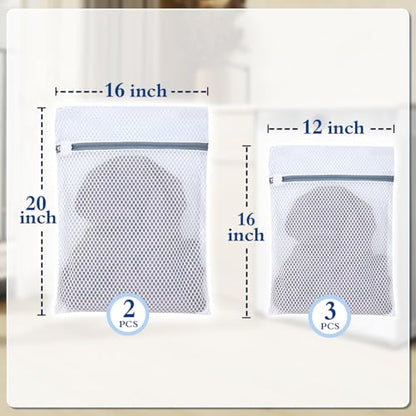 Heavy-Duty Honeycomb Mesh Laundry Bags, 5-Pack (3×12x16" + 2×16x20"), Delicates Protector for Lingerie & Baby Clothes - size: M3L2