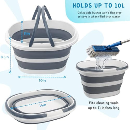 Collapsible Water Bucket with Handle, 10L(2.6 Gallon) Foldable Plastic Bucket for Mopping, Window Cleaning, Car Washing, Fishing, Ice Buckets for Camping, Portable Household Organizer Caddy