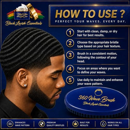 Men’s Hair Brush, Build Deeper, Hard Boar Bristle Curved, Perfect for Styling Hair, Ultimate Wave Grooming Tool, 360 Wave Brush (Medium-Hard Brush, Blue) - color: Royal Blue, size: Medium-Hard
