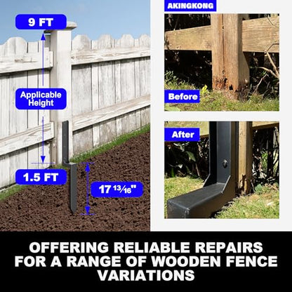 33.62" Fence Post Repair Kit, Fix Broken 4x4/6x6 Wood Post, 2Pack - color: 2 Pack/Black