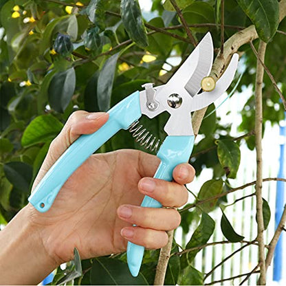 Premium Garden Shears, Pruning Scissors Gardening Tools, Pruners For Flower, Bushes, Rose And Fruit Tree, Use For Florist, Yard And Orchard the Plant Clippers, Sharp White Steel Anvil Snips - style: Blue
