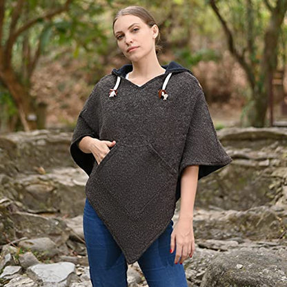 virblatt - Poncho Men & Women | Wool & Fleece | Unisex Hooded Winter Poncho - color: Brown, size: XX-Large