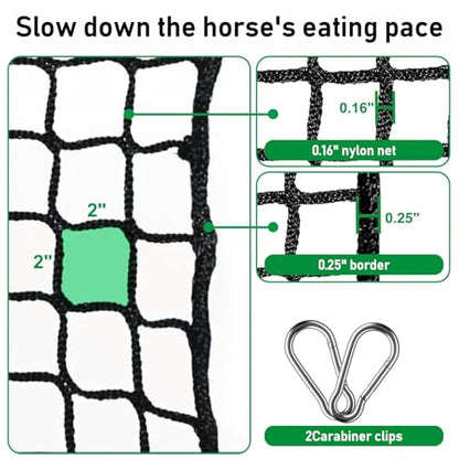 4x4 ft Slow Hay Net Feeder for Horses, Durable Soft Black PE Bale Hay Net (31 x 35 inch) - size: 31 x 35 inch