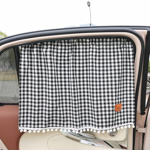 Plaid Car Side Window Curtain Sun Shade of 2,Black - color: Black