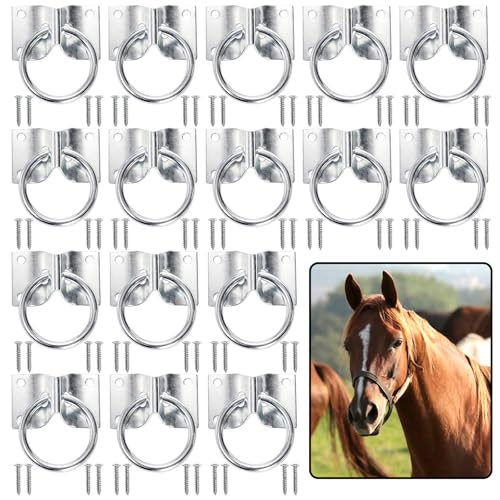 Cididu 16 Pack Cross Tie Ring for Horse, Block Tie Ring with Screws, Wall Mount Horse Tie Ring, Stainless Steel Hitching Ring Tie Down Hooks Horse Barn Supplies for Livestock Stable Stall Racetrack