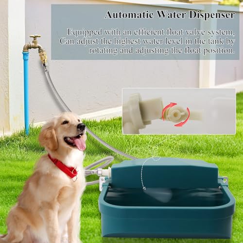 Automatic Water Dispenser for Large Dogs 8L Animal Drinking Water Bowl with Float Valve and Drainage Hole Livestock Animals Dispenser Waterer for Chicken,Horse,Calf,Dog,Goat (Green, With 79 Inch Pipe)