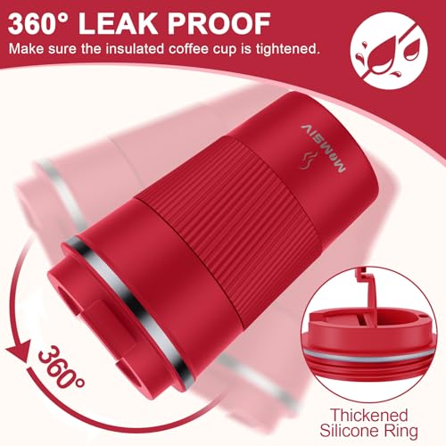 MOMSIV 12oz Travel Coffee Mug, Insulated Coffee Cup with Leakproof Lid Red - color: B-Red-12oz