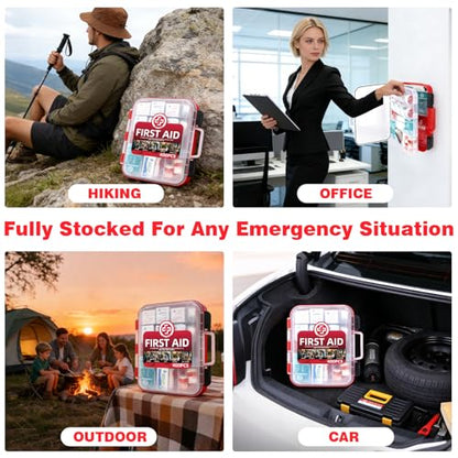 400 Piece First Aid Kit, Organized Dual-Layer Wall-Mountable Hard Case - size: Extra Large