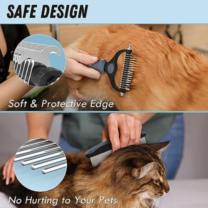 Docrok Pet Grooming Brush and Metal Comb Combo for Dogs & Cats, Gray | Dematting Deshedding Undercoat Rake, Cat Brush Dog Brush Shedding Tool for Long Matted Haired Pets - color: Gray