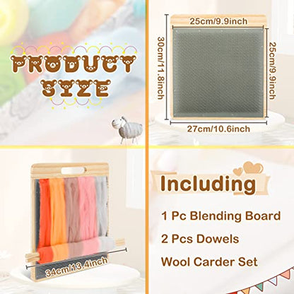 Tessco for you 4 Pcs Wool Blending Board Carding Brush Set with 1 Wool Hand Carders Wood Brush 2 Wooden Craft Sticks, Needle Felting Tools for Felt Needle Project Spinning Craft