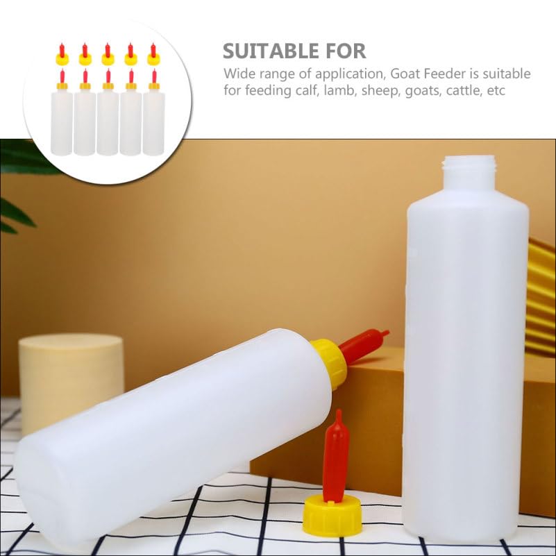 5Pcs Goat Bottles, 400ml/13fl oz Baby Goat Bottles with 5pcs Long Nipples for Feeding Baby Lambs, Lamb Milk Replacer Supplies Kid Livestock Drink Nipples for Farm Livestock Feeding